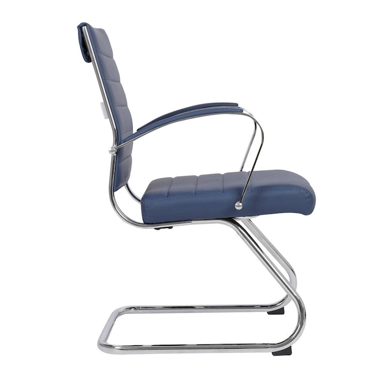 Chaise de bureau en cuir avec base luge en acier inoxydable Série Benmar par LeisureMod