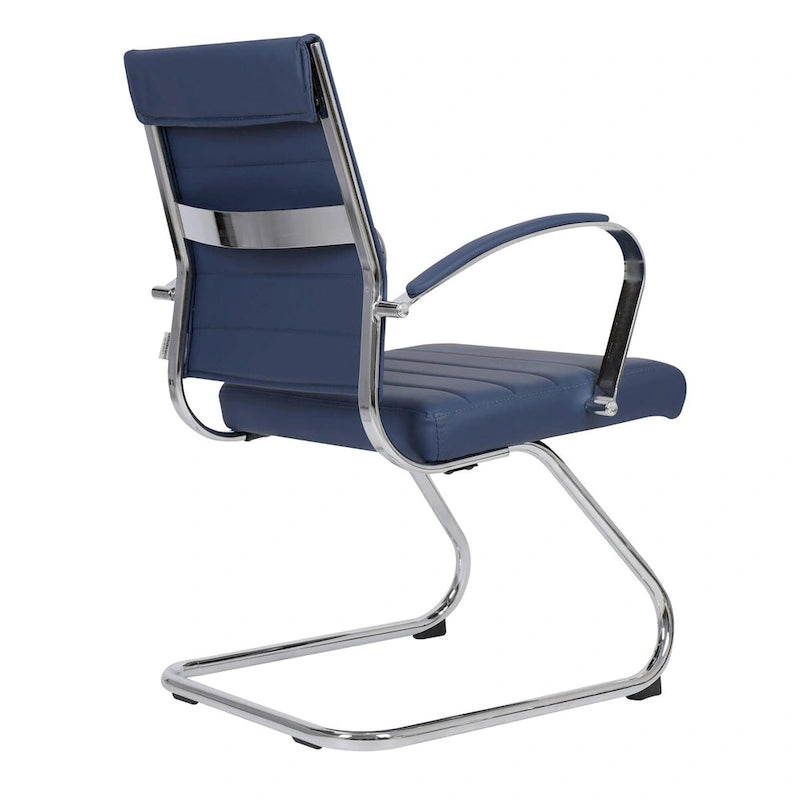 Chaise de bureau en cuir avec base luge en acier inoxydable Série Benmar par LeisureMod