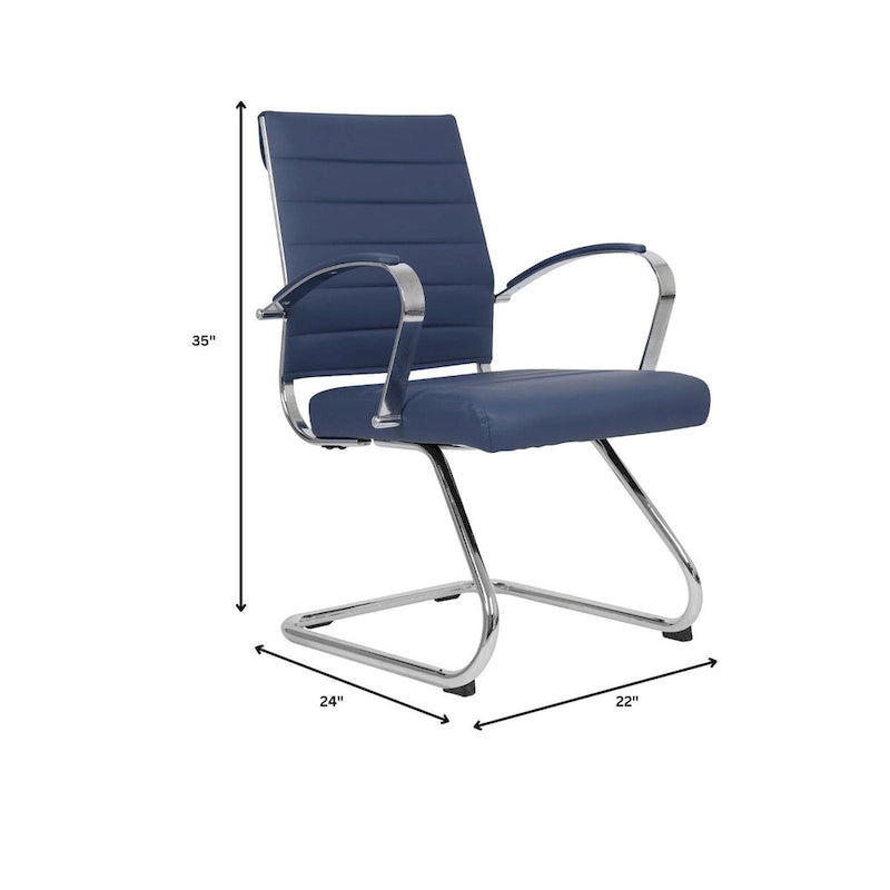 Chaise de bureau en cuir avec base luge en acier inoxydable Série Benmar par LeisureMod