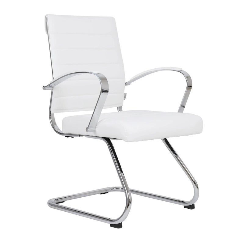 Chaise de bureau en cuir avec base luge en acier inoxydable Série Benmar par LeisureMod