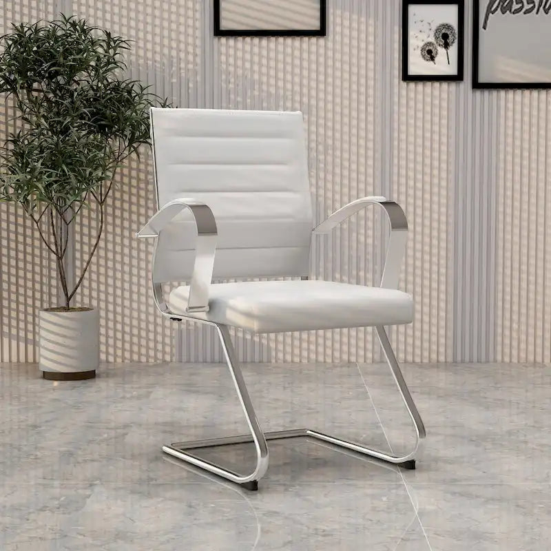 Chaise de bureau en cuir avec base luge en acier inoxydable Série Benmar par LeisureMod