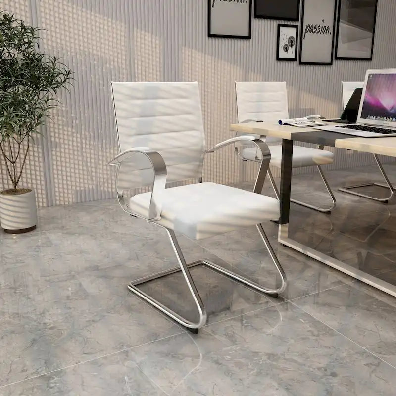 Chaise de bureau en cuir avec base luge en acier inoxydable Série Benmar par LeisureMod