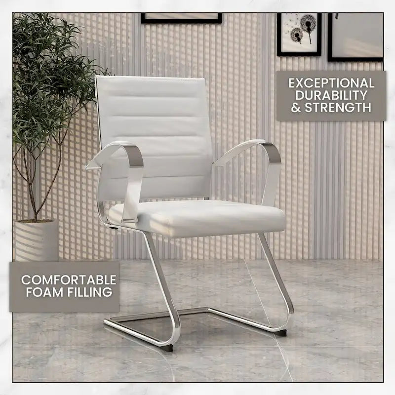 Chaise de bureau en cuir avec base luge en acier inoxydable Série Benmar par LeisureMod