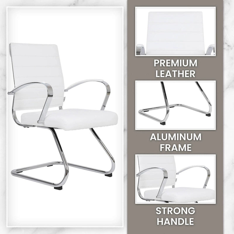Chaise de bureau en cuir avec base luge en acier inoxydable Série Benmar par LeisureMod