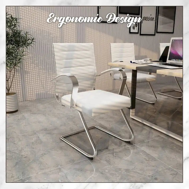 Chaise de bureau en cuir avec base luge en acier inoxydable Série Benmar par LeisureMod