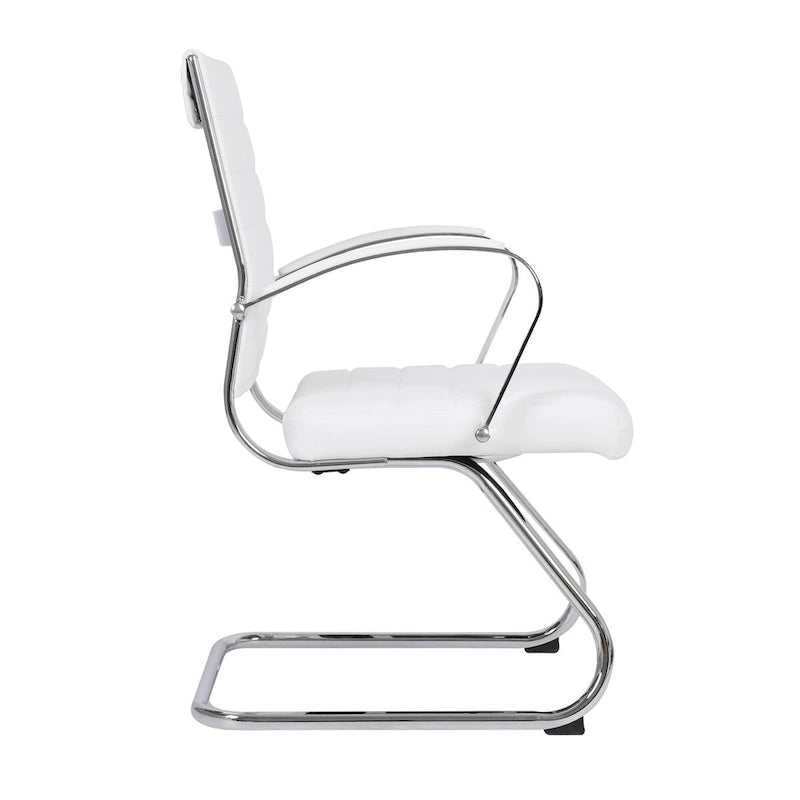Chaise de bureau en cuir avec base luge en acier inoxydable Série Benmar par LeisureMod