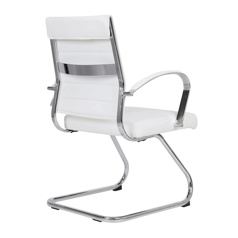 Chaise de bureau en cuir avec base luge en acier inoxydable Série Benmar par LeisureMod
