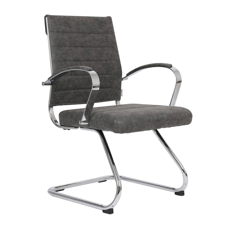 Chaise de bureau en cuir avec base luge en acier inoxydable Série Benmar par LeisureMod
