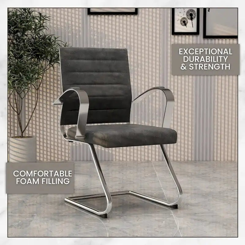 Chaise de bureau en cuir avec base luge en acier inoxydable Série Benmar par LeisureMod