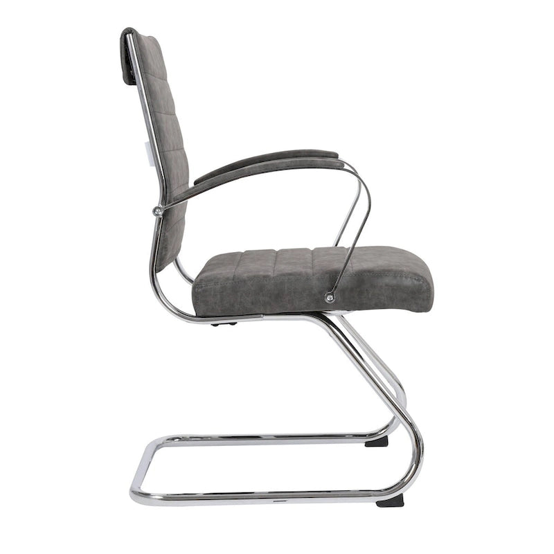 Chaise de bureau en cuir avec base luge en acier inoxydable Série Benmar par LeisureMod