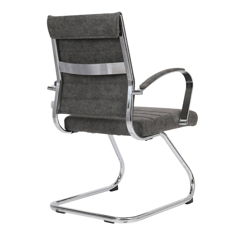Chaise de bureau en cuir avec base luge en acier inoxydable Série Benmar par LeisureMod