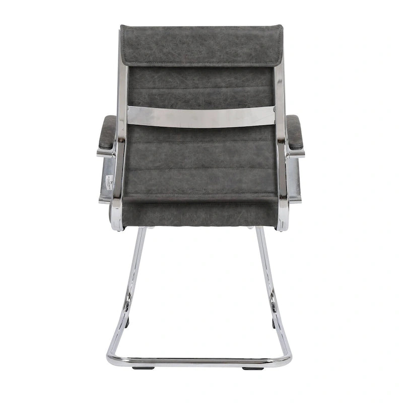 Chaise de bureau en cuir avec base luge en acier inoxydable Série Benmar par LeisureMod