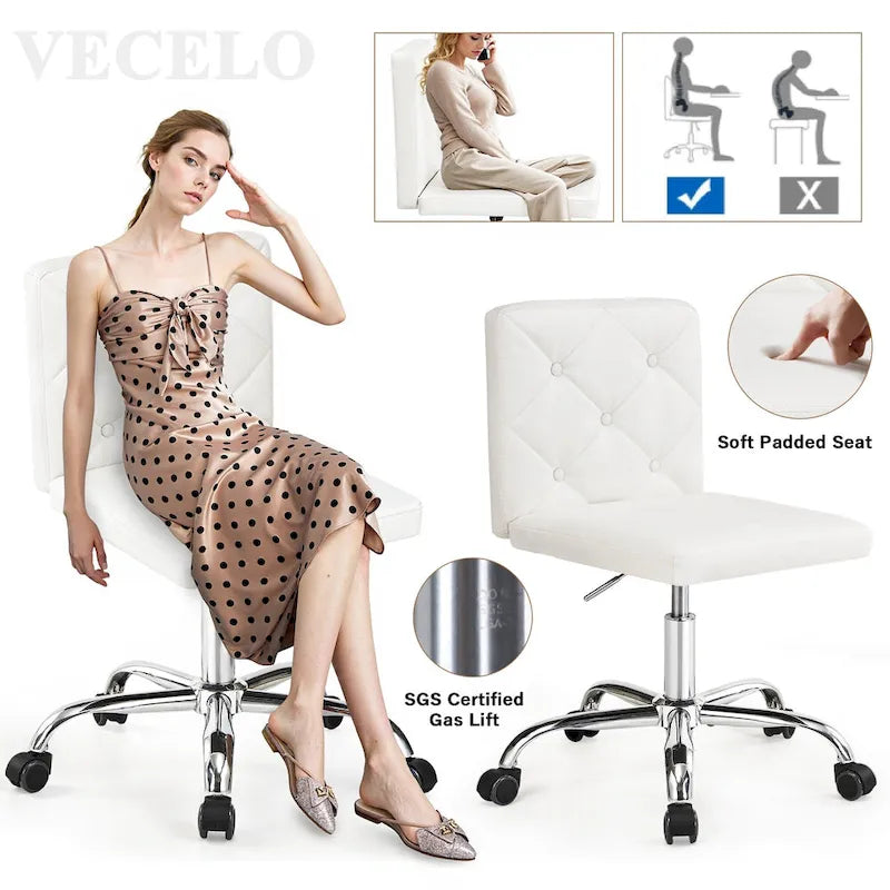 Javlergo Chaise de bureau sans accoudoirs, en cuir PU, hauteur réglable, pivotante à 360° pour le télétravail ou le bureau