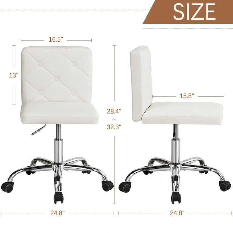 Javlergo Chaise de bureau sans accoudoirs, en cuir PU, hauteur réglable, pivotante à 360° pour le télétravail ou le bureau