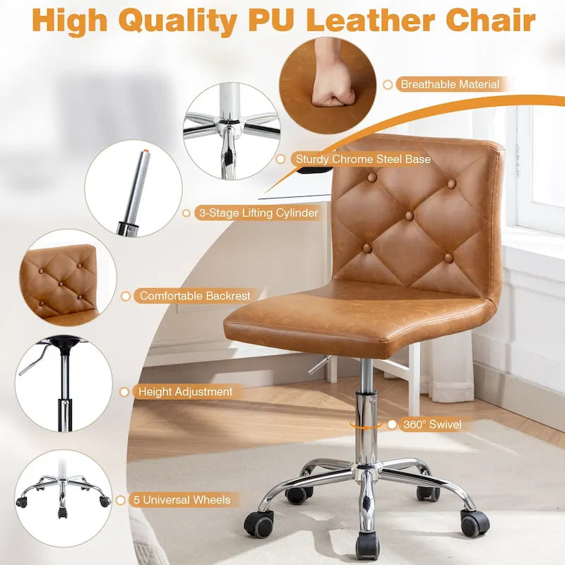 Javlergo Chaise de bureau sans accoudoirs, en cuir PU, hauteur réglable, pivotante à 360° pour le télétravail ou le bureau