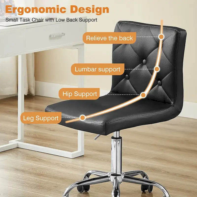 Javlergo Chaise de bureau sans accoudoirs, en cuir PU, hauteur réglable, pivotante à 360° pour le télétravail ou le bureau