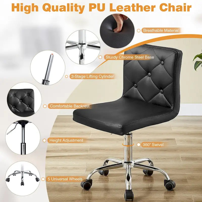 Javlergo Chaise de bureau sans accoudoirs, en cuir PU, hauteur réglable, pivotante à 360° pour le télétravail ou le bureau