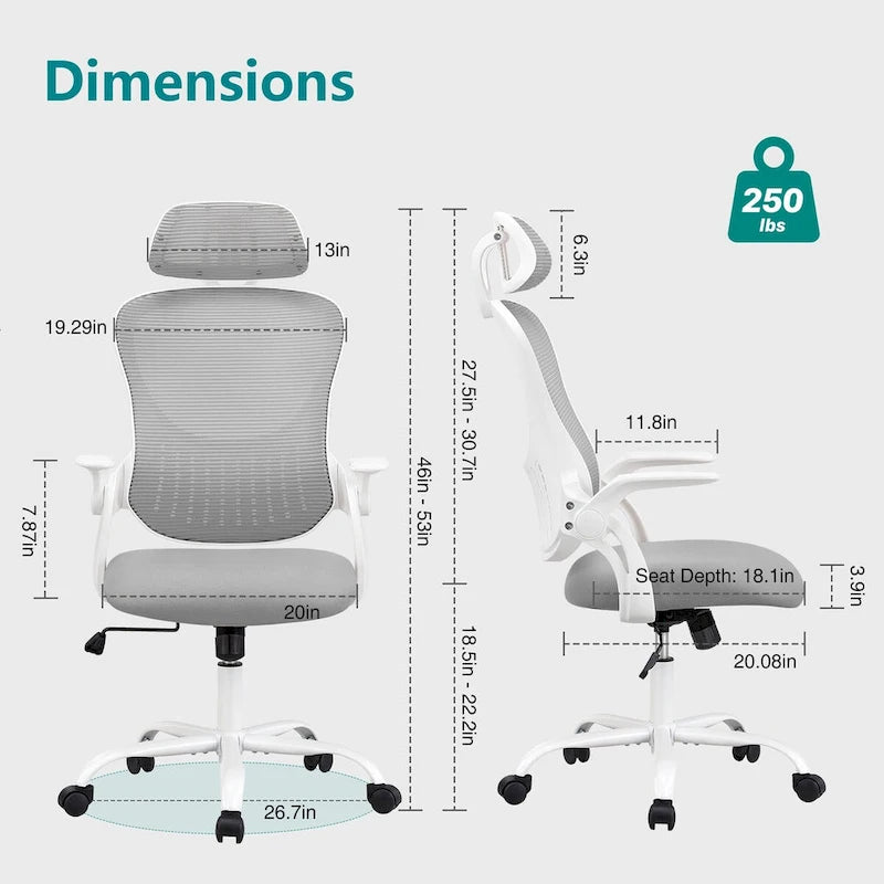 Chaise de bureau, fauteuil pivotant confortable avec dossier haut, roulettes, appuie-tête réglable