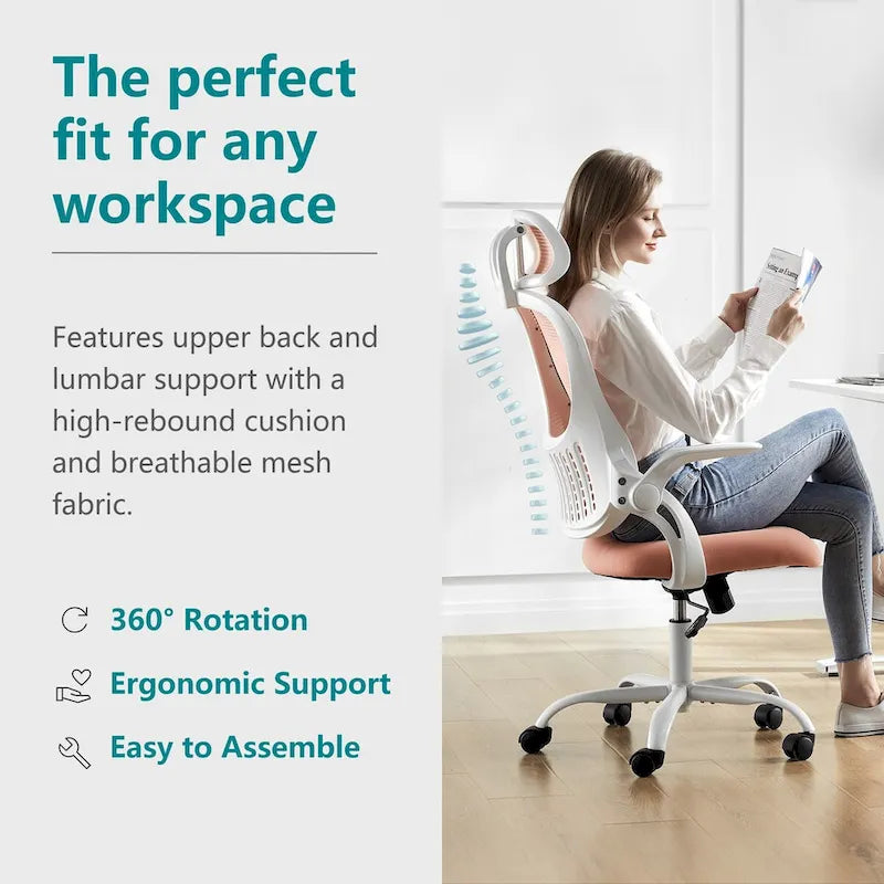 Chaise de bureau, fauteuil pivotant confortable avec dossier haut, roulettes, appuie-tête réglable