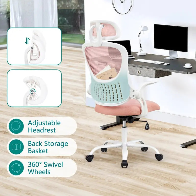 Chaise de bureau, fauteuil pivotant confortable avec dossier haut, roulettes, appuie-tête réglable