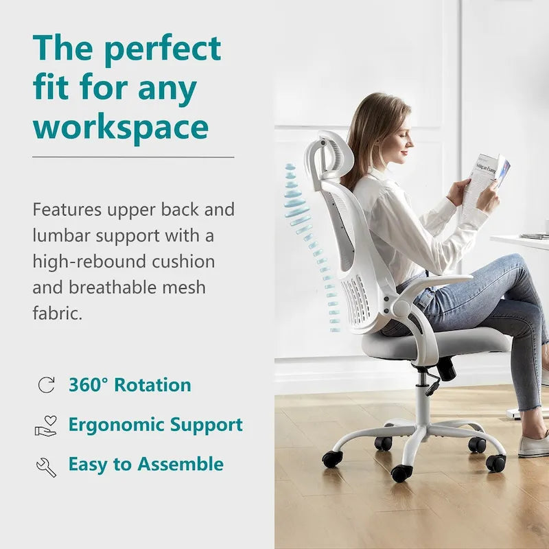 Chaise de bureau, fauteuil pivotant confortable avec dossier haut, roulettes, appuie-tête réglable