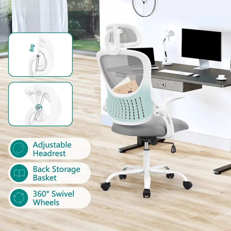 Chaise de bureau, fauteuil pivotant confortable avec dossier haut, roulettes, appuie-tête réglable