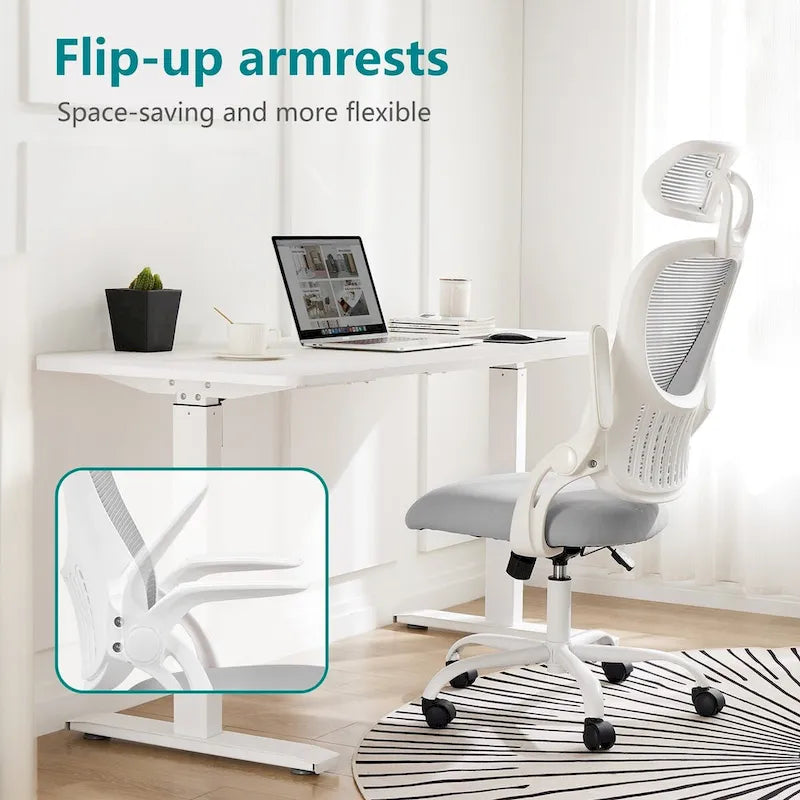 Chaise de bureau, fauteuil pivotant confortable avec dossier haut, roulettes, appuie-tête réglable