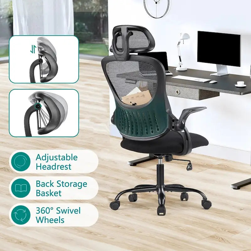 Chaise de bureau, fauteuil pivotant confortable avec dossier haut, roulettes, appuie-tête réglable
