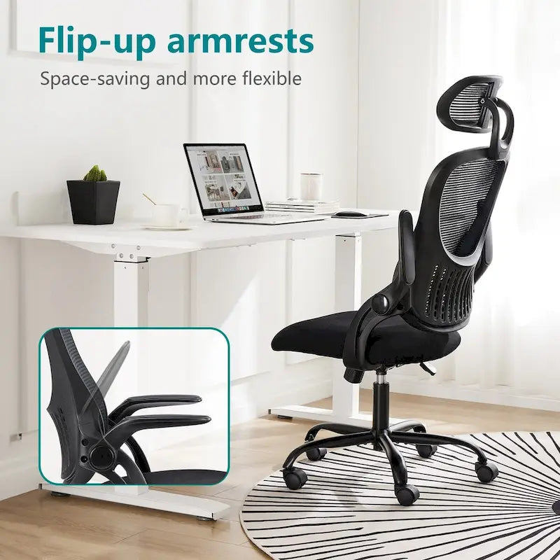 Chaise de bureau, fauteuil pivotant confortable avec dossier haut, roulettes, appuie-tête réglable