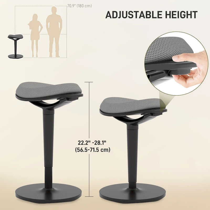 Chaise de bureau debout HOMCOM, tabouret ergonomique sans dossier, hauteur réglable 56,4-71,4 cm