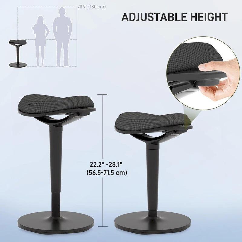 Chaise de bureau debout HOMCOM, tabouret ergonomique sans dossier, hauteur réglable 56,4-71,4 cm