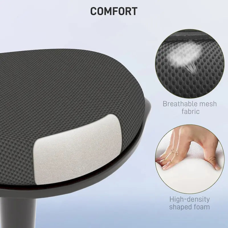 Chaise de bureau debout HOMCOM, tabouret ergonomique sans dossier, hauteur réglable 56,4-71,4 cm