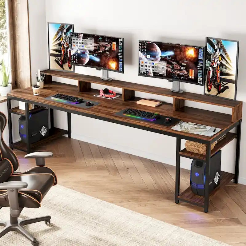 Bureau double de 199,9 cm de long, bureau d'ordinateur double pour le bureau à domicile