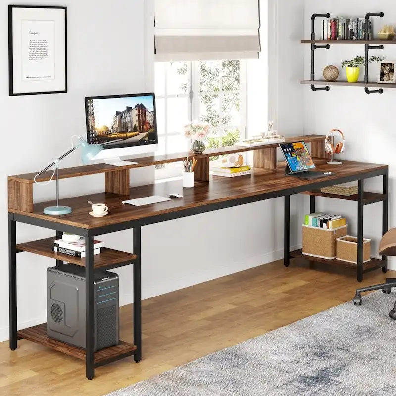 Bureau double de 199,9 cm de long, bureau d'ordinateur double pour le bureau à domicile