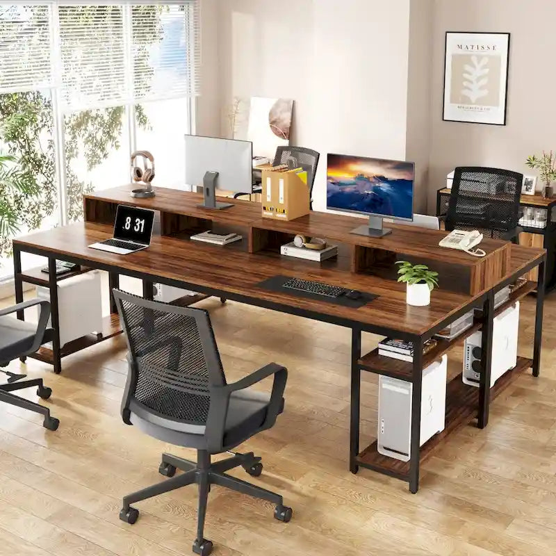 Bureau double de 199,9 cm de long, bureau d'ordinateur double pour le bureau à domicile