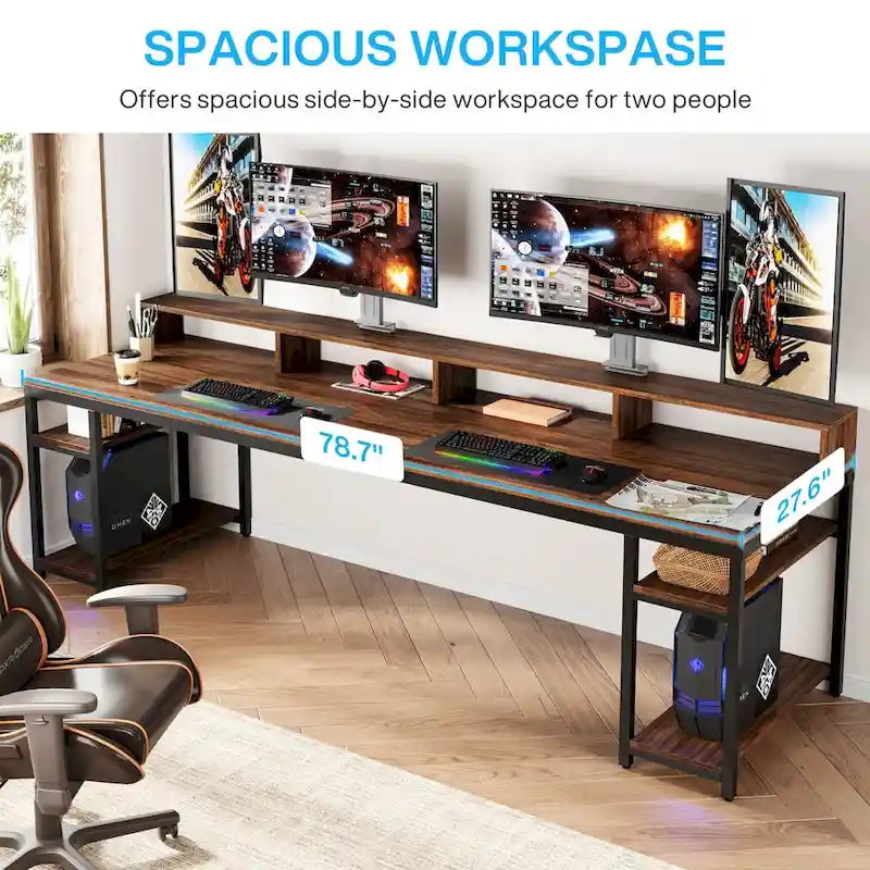 Bureau double de 199,9 cm de long, bureau d'ordinateur double pour le bureau à domicile