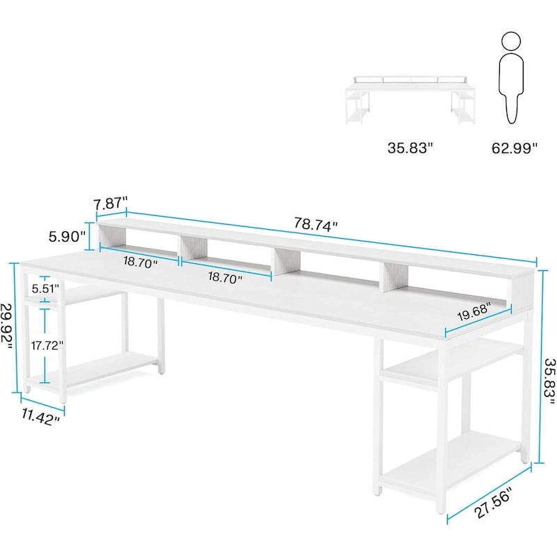 Bureau double de 199,9 cm de long, bureau d'ordinateur double pour le bureau à domicile