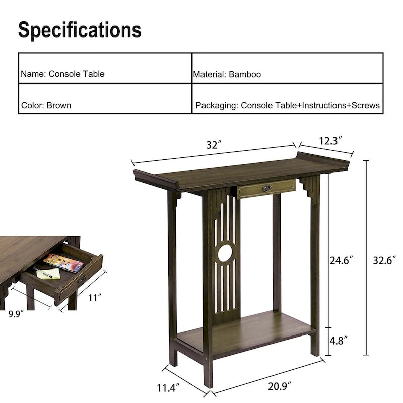 Console classique avec tiroir et étagère inférieure pour entrée ou couloir