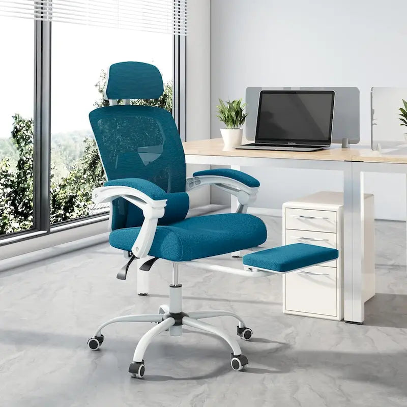 Chaise de bureau à domicile avec repose-pieds, chaises inclinables en maille à dossier haut avec appuie-tête pour la maison, le bureau, le jeu, les étudiants