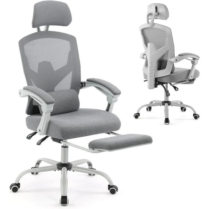 Chaise de bureau à domicile avec repose-pieds, chaises inclinables en maille à dossier haut avec appuie-tête pour la maison, le bureau, le jeu, les étudiants