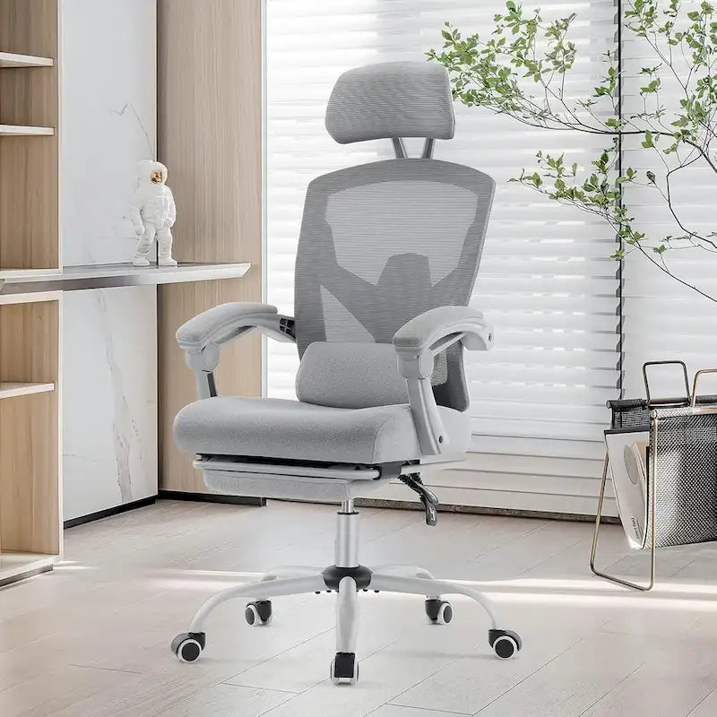 Chaise de bureau à domicile avec repose-pieds, chaises inclinables en maille à dossier haut avec appuie-tête pour la maison, le bureau, le jeu, les étudiants