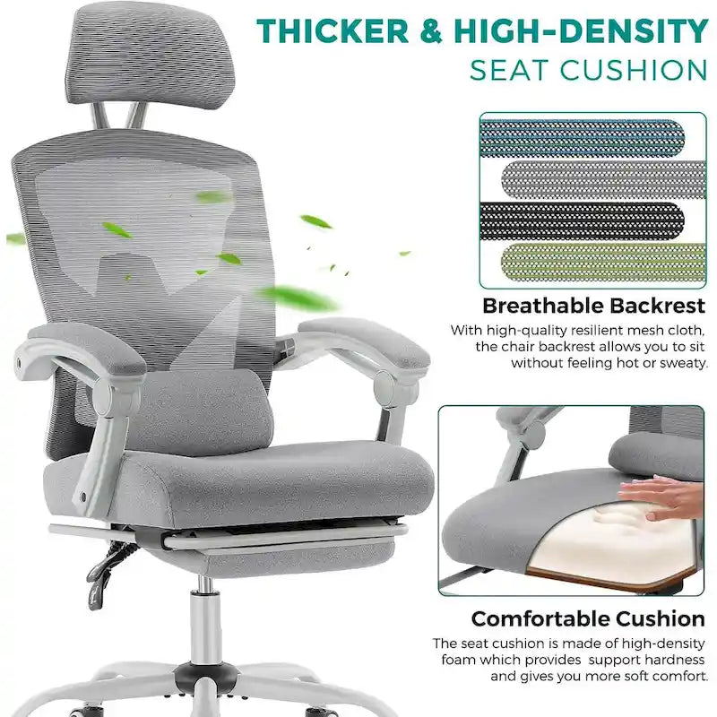 Chaise de bureau à domicile avec repose-pieds, chaises inclinables en maille à dossier haut avec appuie-tête pour la maison, le bureau, le jeu, les étudiants