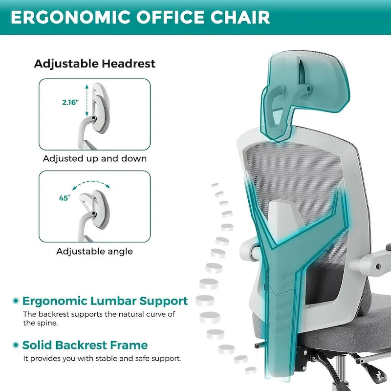 Chaise de bureau à domicile avec repose-pieds, chaises inclinables en maille à dossier haut avec appuie-tête pour la maison, le bureau, le jeu, les étudiants