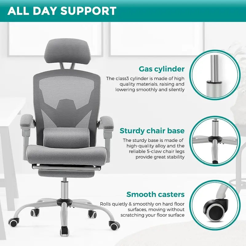 Chaise de bureau à domicile avec repose-pieds, chaises inclinables en maille à dossier haut avec appuie-tête pour la maison, le bureau, le jeu, les étudiants