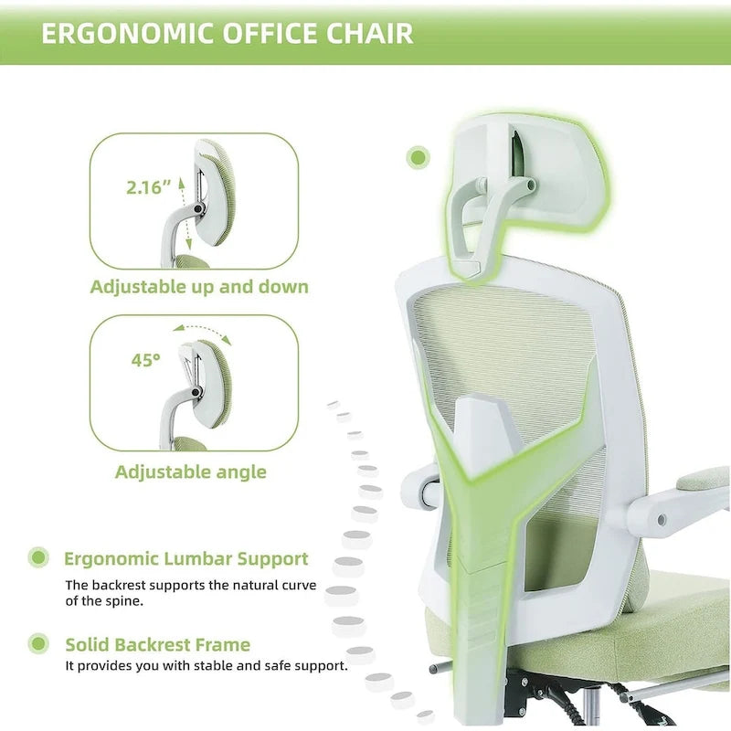 Chaise de bureau à domicile avec repose-pieds, chaises inclinables en maille à dossier haut avec appuie-tête pour la maison, le bureau, le jeu, les étudiants