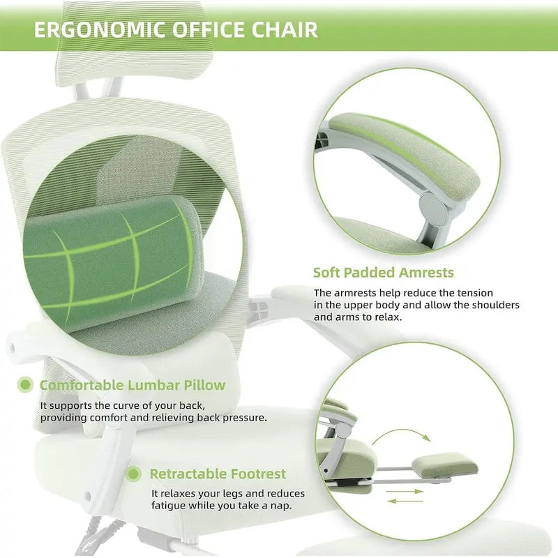 Chaise de bureau à domicile avec repose-pieds, chaises inclinables en maille à dossier haut avec appuie-tête pour la maison, le bureau, le jeu, les étudiants