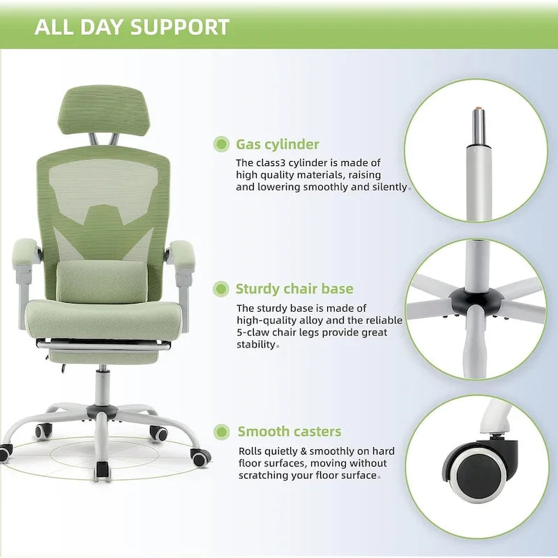 Chaise de bureau à domicile avec repose-pieds, chaises inclinables en maille à dossier haut avec appuie-tête pour la maison, le bureau, le jeu, les étudiants