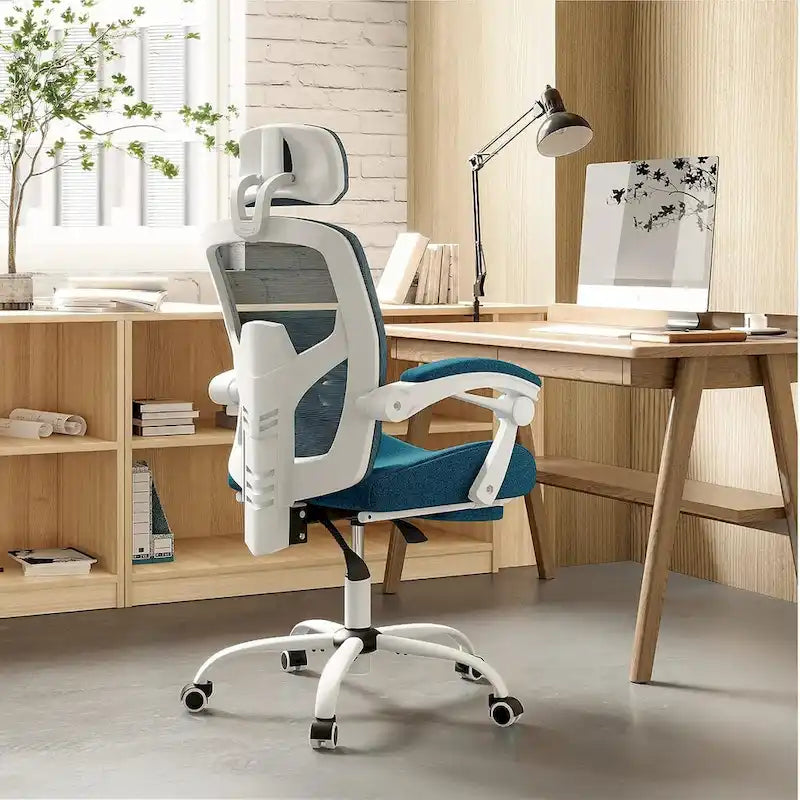 Chaise de bureau à domicile avec repose-pieds, chaises inclinables en maille à dossier haut avec appuie-tête pour la maison, le bureau, le jeu, les étudiants