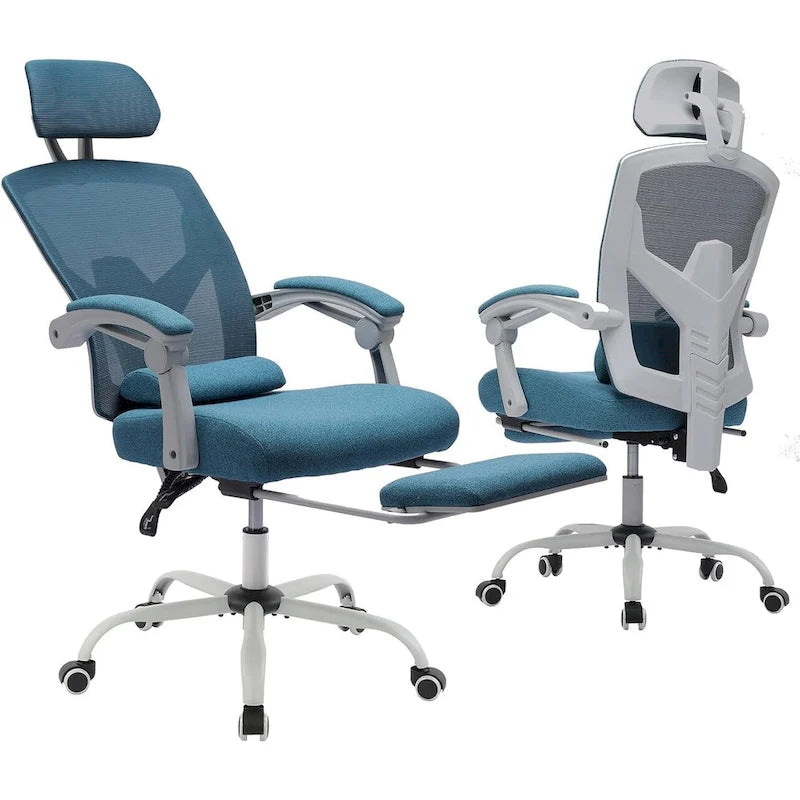 Chaise de bureau à domicile avec repose-pieds, chaises inclinables en maille à dossier haut avec appuie-tête pour la maison, le bureau, le jeu, les étudiants