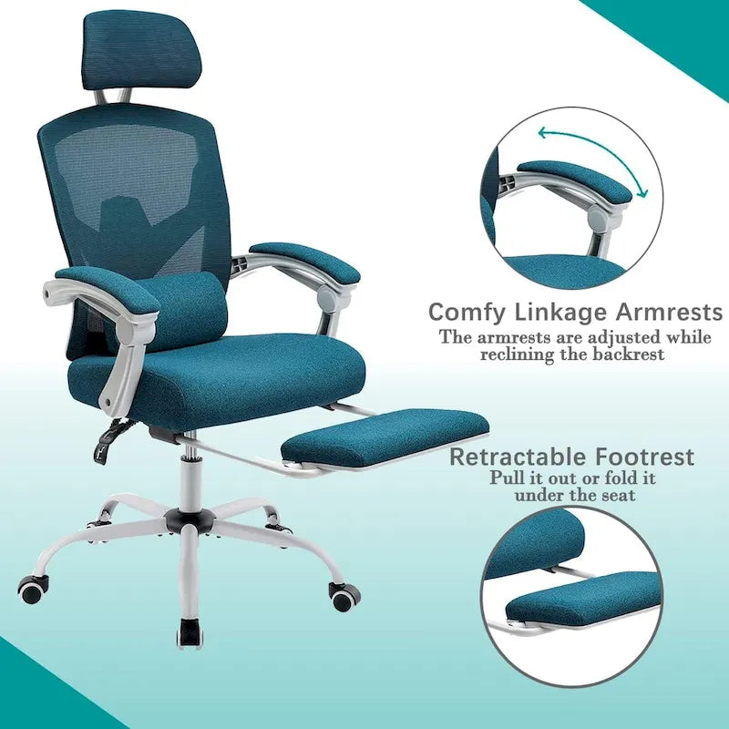 Chaise de bureau à domicile avec repose-pieds, chaises inclinables en maille à dossier haut avec appuie-tête pour la maison, le bureau, le jeu, les étudiants